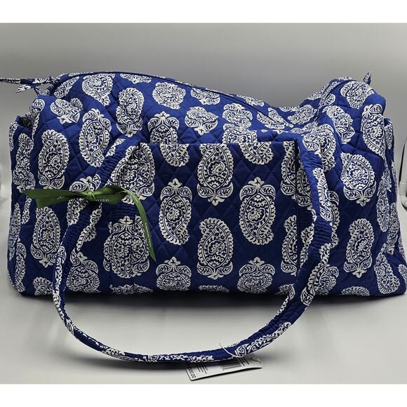 Vera Bradley Iconic Paisley Deep Ultramarine Premium Cotton Large Duffle Bag NWT - Picture 2 of 10